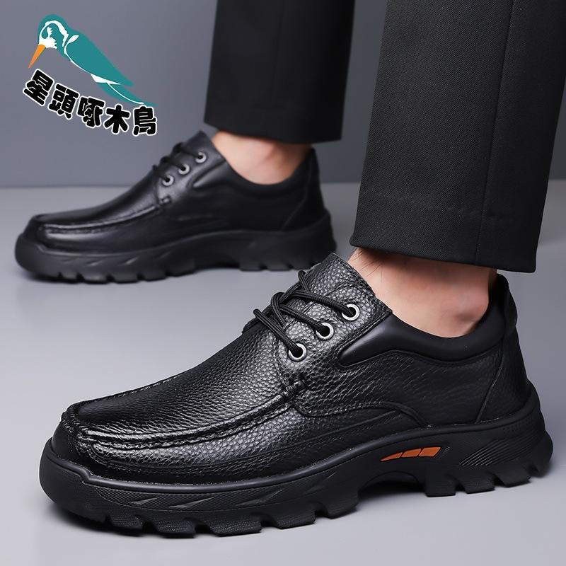 Leather Shoes Men's First Layer Cowhide Business In the Elderly Father Shoes Soft Sole Casual Breathable Leather Shoes