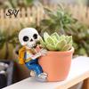 Resin Skeleton Pot Cute Planter Decorative Flowerpot Small Sun-resistant Plant for Succulents Halloween Desktop Decoration