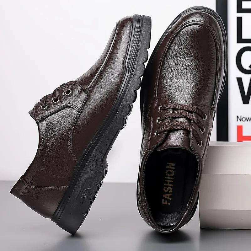 Cowhide Men Shoes Men Business Casual Leather Shoes Men Fashion Breathable Shoes British Casual Lace Up Single Leather Shoes