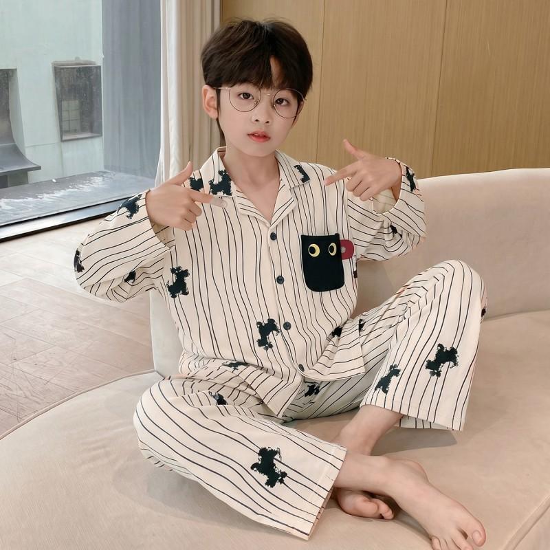 Boys Cotton Pajama Set Long Sleeve Cartoon Home Wear Kids 8 Years Soft Comfortable Sleepwear Two Piece Outfit