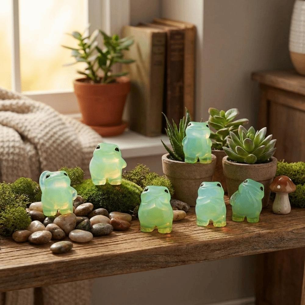 6PCS Glow At Dark Luminous Frog Figurines Cute Resin Frogs Ornament  Fairy Garden Decor
