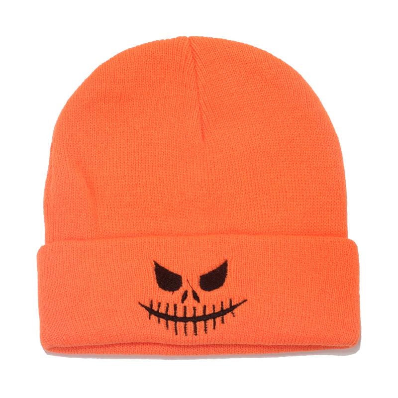 Autumn and Winter Men's and Women's Outdoor Warm Wool Hat Pullover Cold Hat Halloween Pumpkin Skull Embroidery Knitted Hat