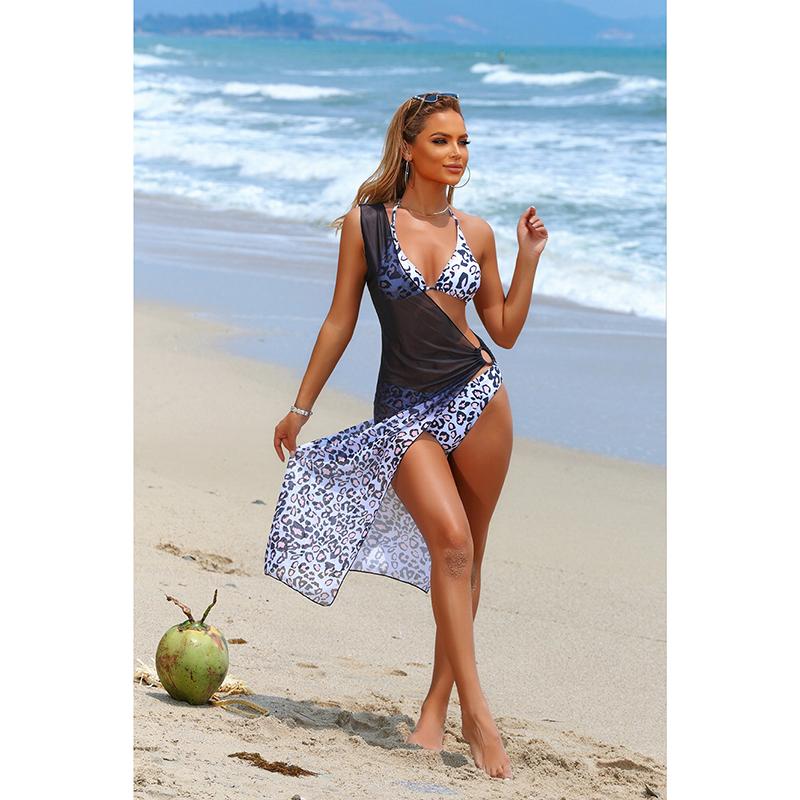 Новый сексуальный женский купальник из трех частей с леопардовым принтом, скрывающий купальник, пляжный топ, пляжная юбка