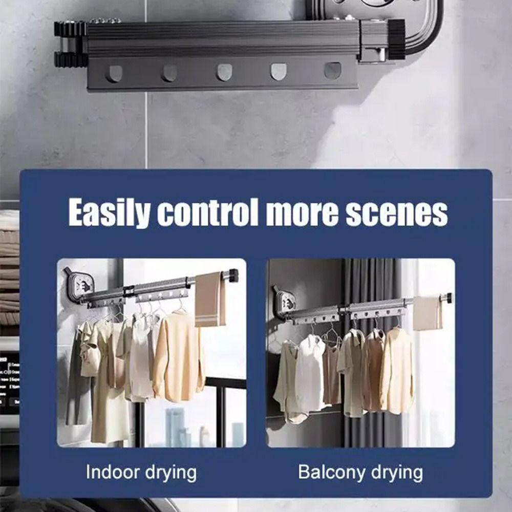 Wall Mounted Retractable Clothes Hanger Space Saving Clothing Storage Shelf Household