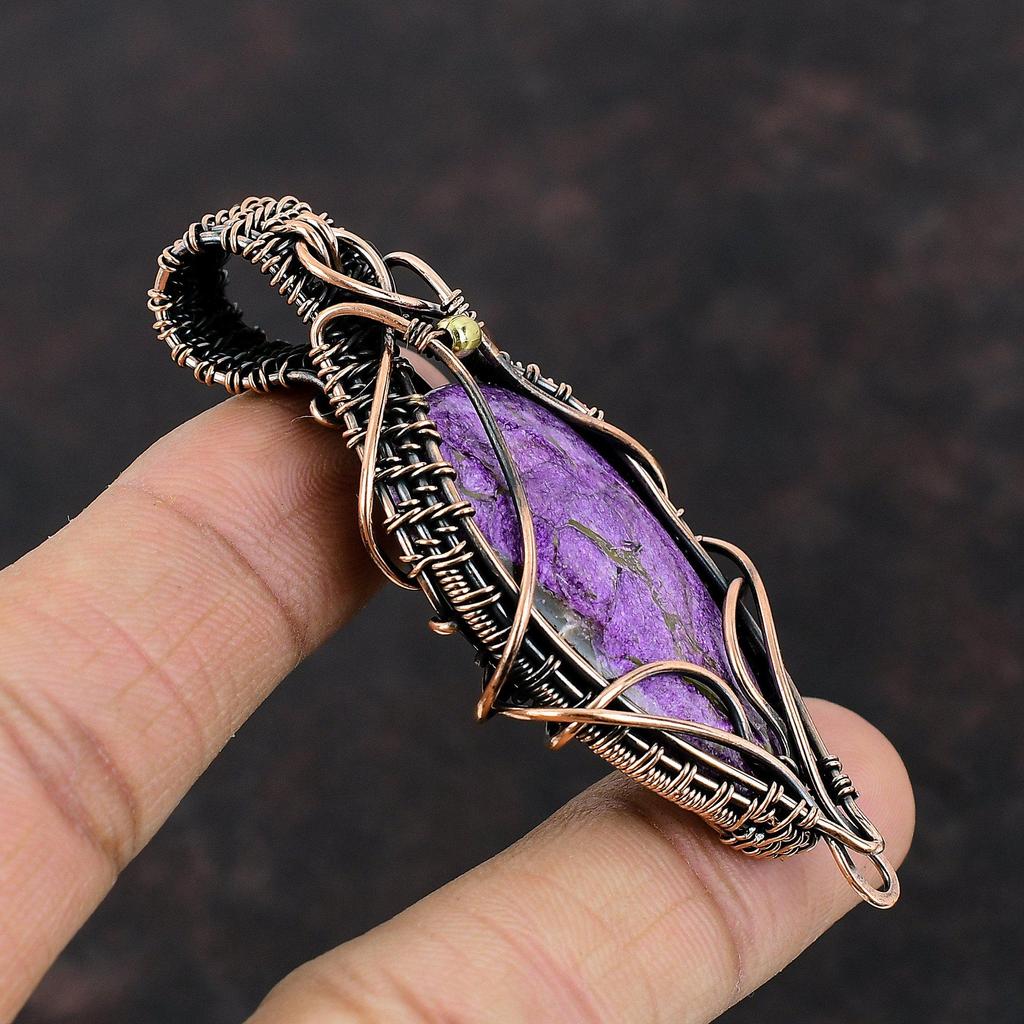Пурпуритовый кулон, обернутый медной проволокой, кулон из натурального драгоценного камня, кулон с камнем рождения, обернутый медной проволокой, ювелирные изделия для подарка, кулон ручной работы