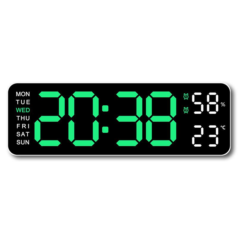 9 Inch Large Digital Wall Clock Temperature Humidity Week Auto Dimmable Table Clock 12/24H Electronic LED Alarm Clock Function MIT