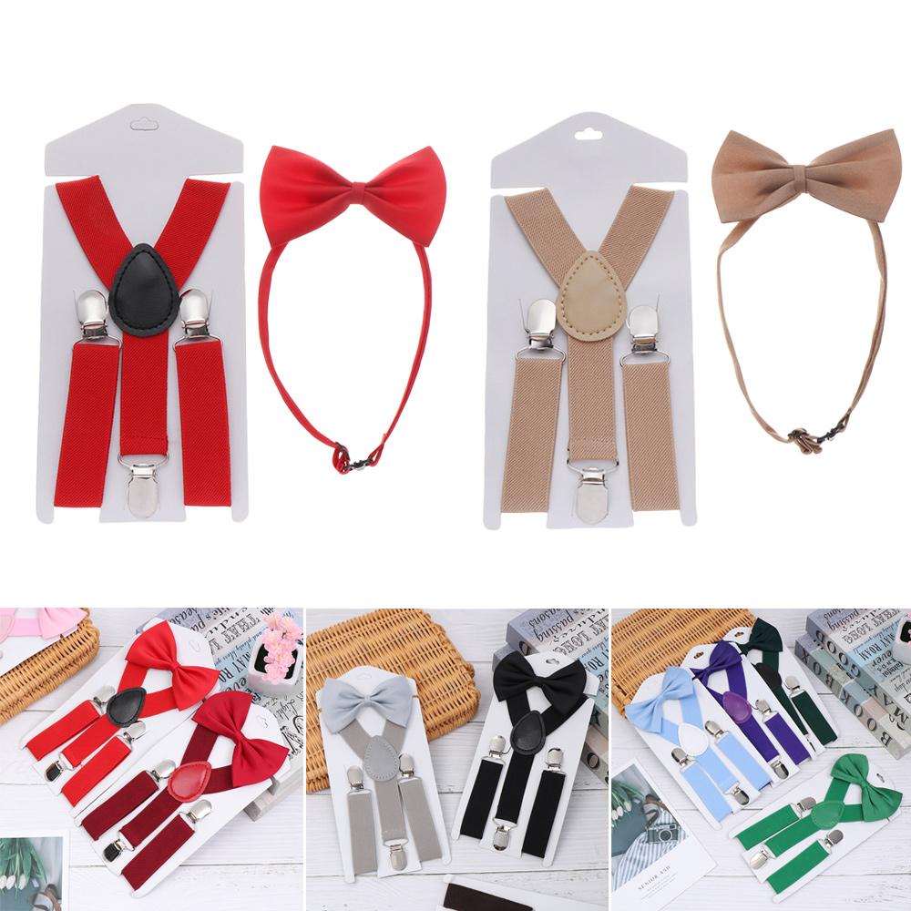 Clip-on Adjustable Solid Color Baby Elastic Braces Cow Tie Belts Printed Bow Tie Kids Suspenders