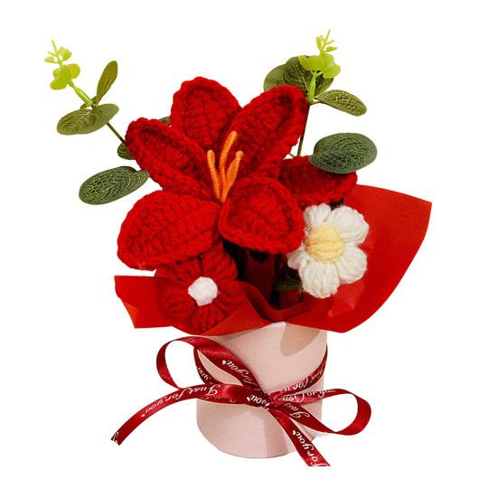 Вязаный Цветочный Букет Ручной Работы Искусственный Вязаный Букет Подсолнух Гвоздика Тюльпан Пушистые Цветы Подарки для Мамы Жены на День Рождения Юбилей