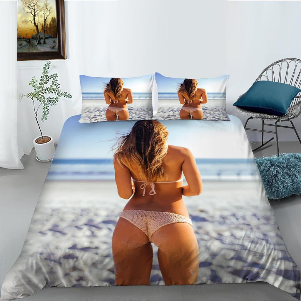 3D Bikini Bedding Duvet Cover Pillowcase 2 or 3 Sexy Beauty Printed Microfiber Fabric Single Bed Double Bed Full Size Washable Super Soft Bedding