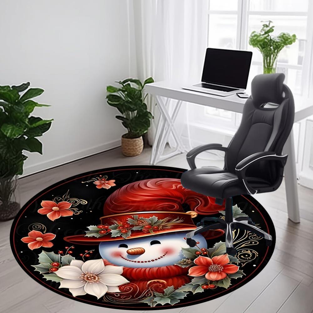 1pc Christmas Snowman Decor Chair Carpet for Office, Round Non Slip Durable Large Size Office Carpet, Suitable for Office