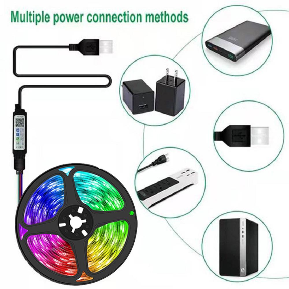 Светодиодная лента RGB DC5V 1/2/3/4/5/10 м USB 24-кнопочный Bluetooth пульт дистанционного управления Гибкая лента для подсветки ТВ, домашнего декора