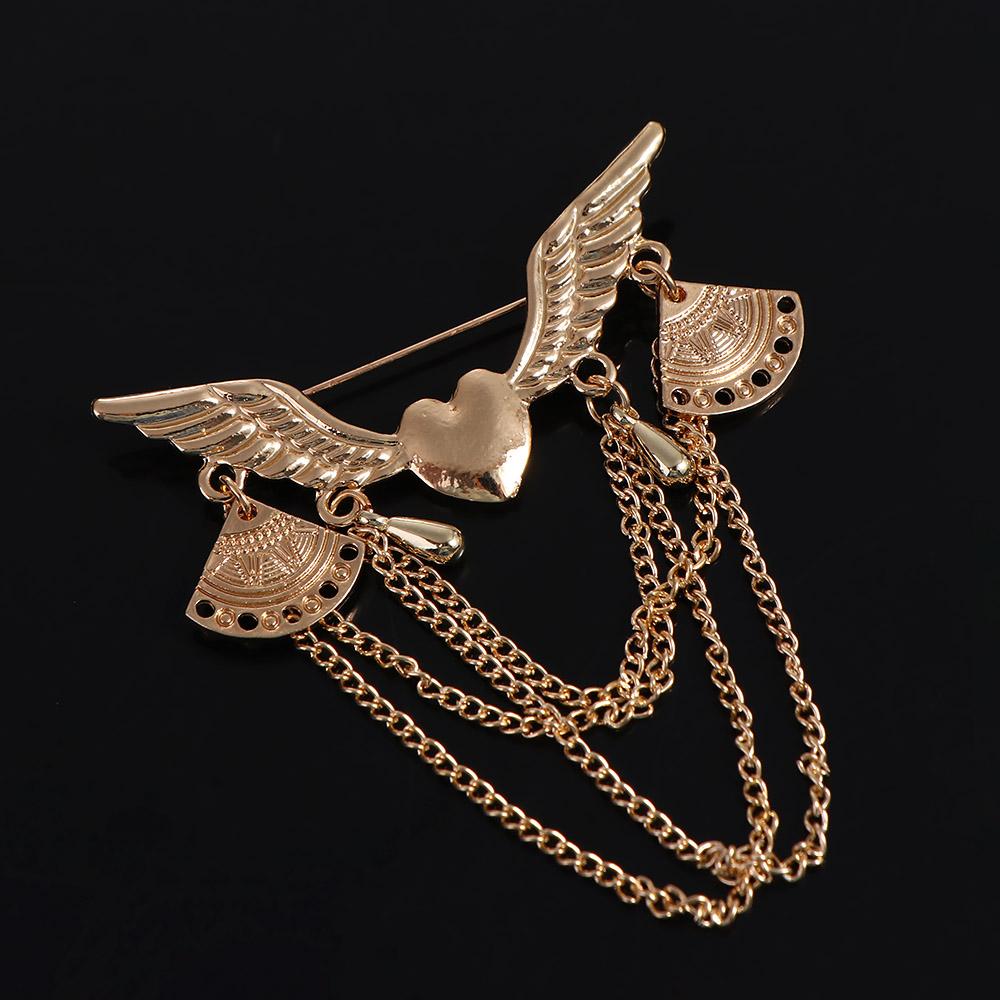Trendy Heart-Shaped Lapel Pin Chain Angle Wing Jewelry Fashion Accessories Brooch Pins Brooches
