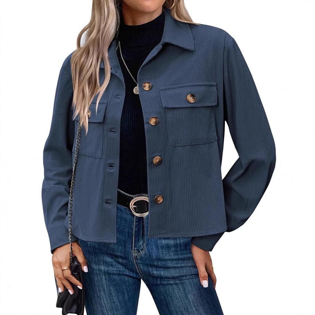 2024 Trendy Women's Casual Corduroy Crop Jacket: European & American Style Button-Up Cardigan