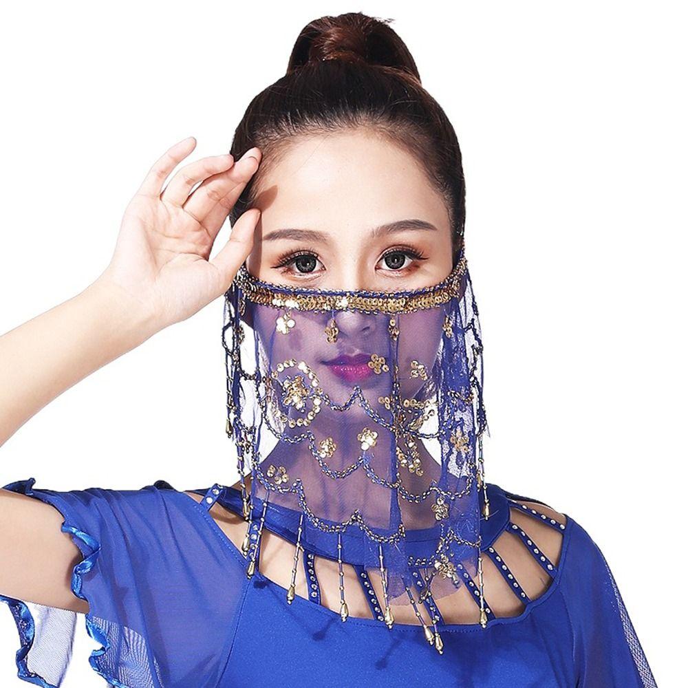 Бисер для женщин Сетка пайетки аксессуары для выступлений Вышитые костюмы для танца живота Вуали для лица