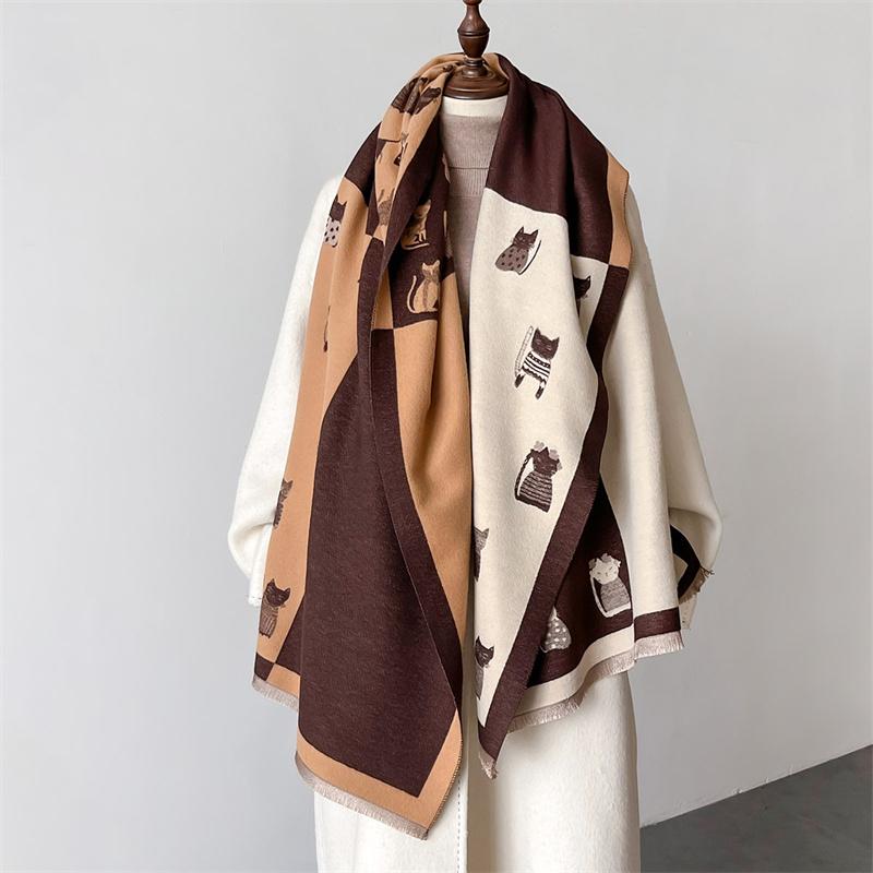 Luxury Winter Cashmere Scarf Women Design Warm Pashmina Blanket Poncho Scarves Female Shawl Wraps Thick Foulard Bufanda