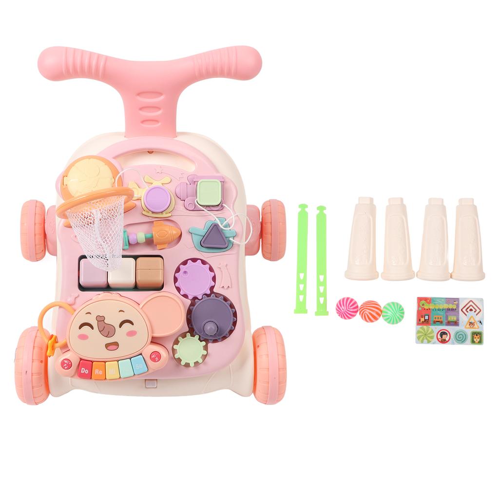 Baby Walker Detachable Piano Board Triangular Structure Play Panel Walk Learning Toy with Water Box