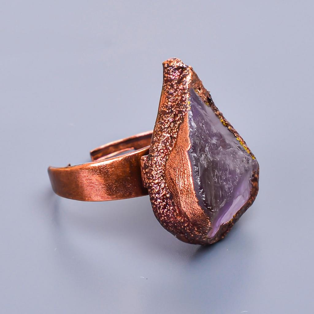 Грубый камень Аметист Груша Корона Чакры Вечности Обещание Бохо Кольцо Ювелирное изделие Медь V-14
