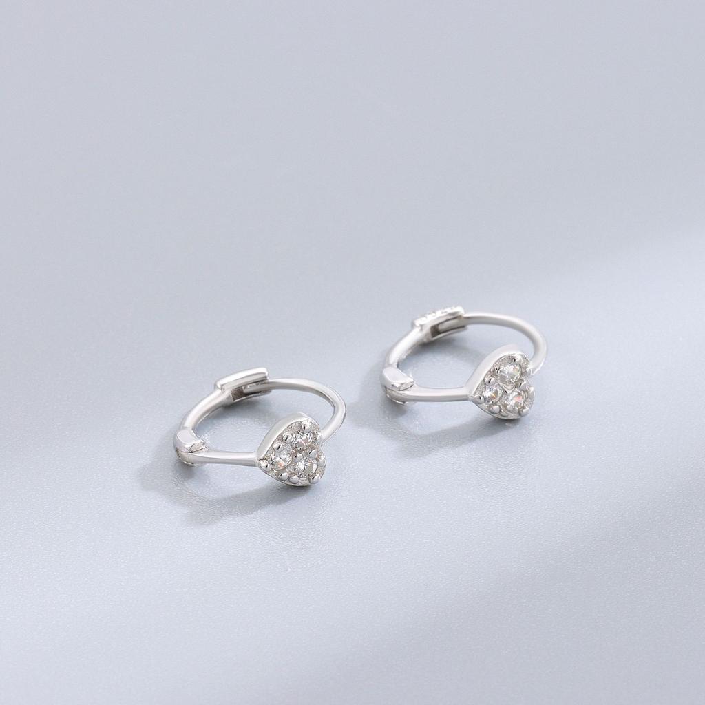 Authentic S925 Sterling Silver Heart Zircon Earrings for Women Sweet Exquisite Design Fashion Jewelry