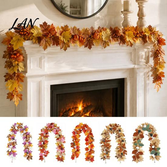 Fall Wreath with Pumpkins Artificial Maple Leaf Wreath, Autumn Vine Pine Cones Pumpkins, Reusable Thanksgiving Front Door Decor Hanging for