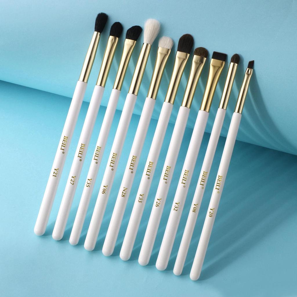 BEILI Кисти для макияжа белый золотой 10 шт. тени для век брови набор кистей для подводки глаз козья шерсть инструменты для макияжа глаз brochas maquillaje