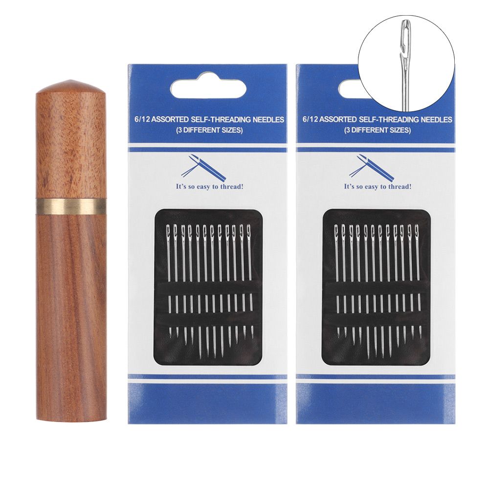Steel Embroidery Sewing Tools Hand Sewing Needles Wooden Needle Case Self Threading Needles