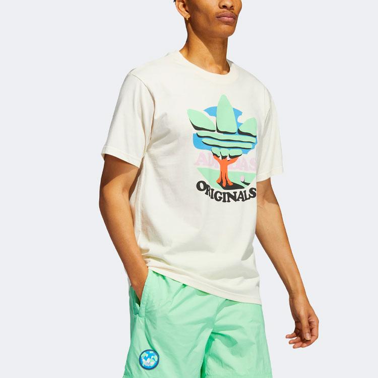 adidas Оригинальные трилистники с мультяшным буквенным принтом, повседневная спортивная футболка с короткими рукавами, мужские топы, белые HI2961