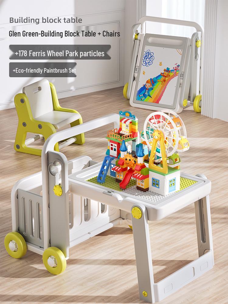 Manlong Convertible Building Block Table & Foldable Drawing Board - Educational Game Table for Boys & Girls, Ideal First Birthday Gift