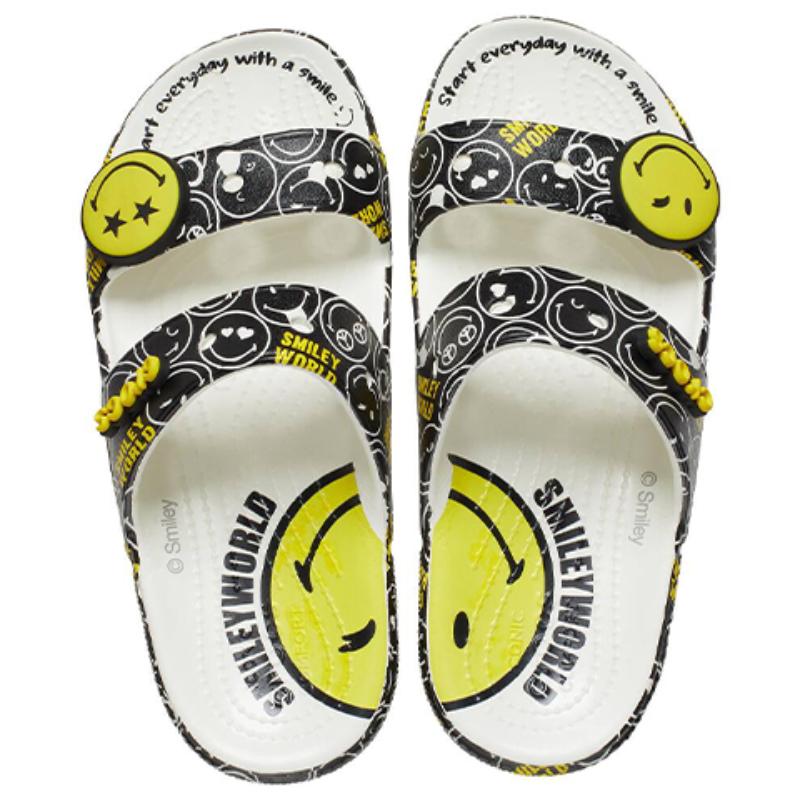 Smiley X Crocs Classic Уличные Шлепанцы на Плоской Подошве Черно-Желтые Унисекс
