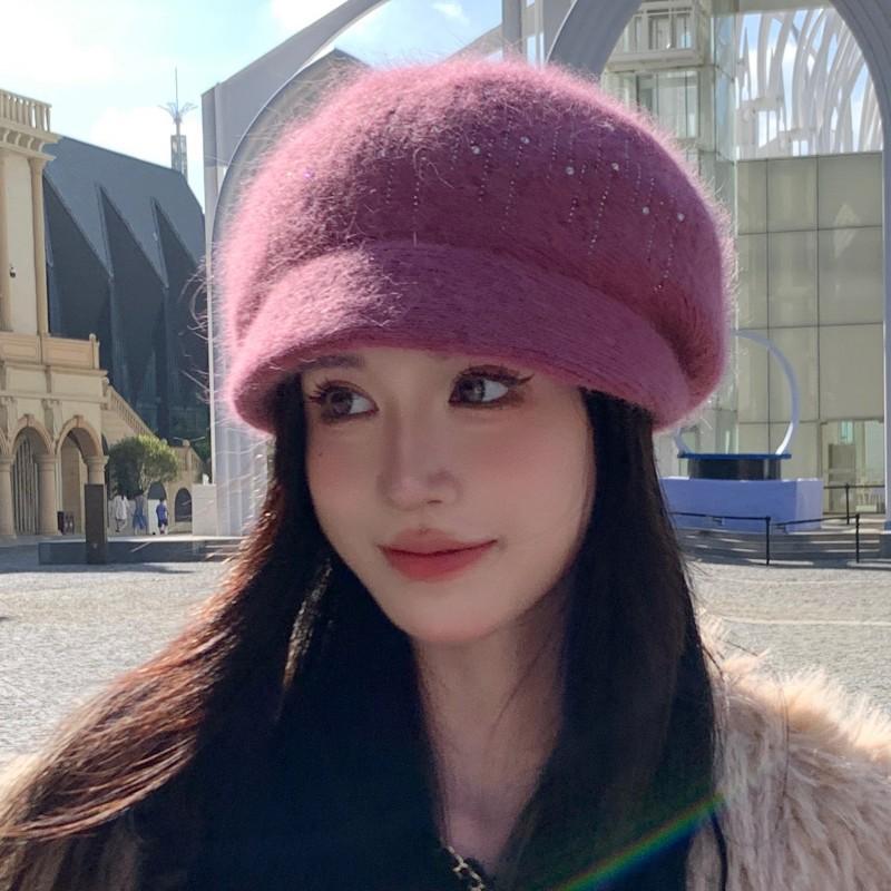 Women Winter Hat Streetwear Rabbit Fur Blend Warm Cap Fashion Decorate Beanie Hat for Female Casual Knitted Hat