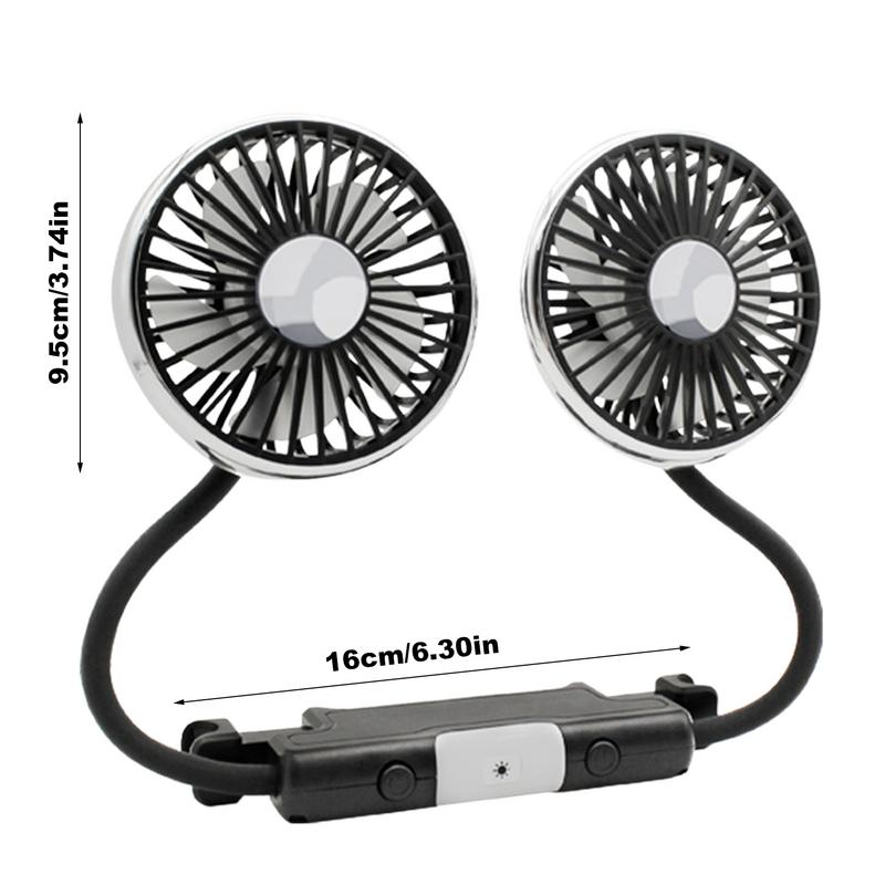Автомобильный вентилятор с двойной головкой и светодиодной подсветкой, вращающийся на 360 градусов, автомобильный охлаждающий вентилятор, малошумные охлаждающие вентиляторы, автомобильные электроприборы