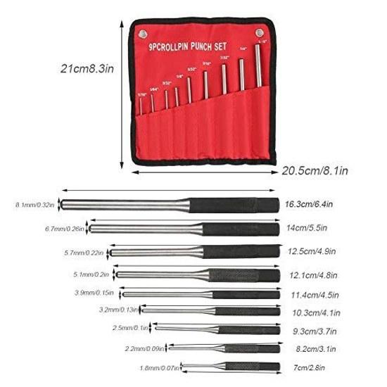Roll Pin Punch Set 9 Pieces Professional Repair Tool Kit Carry Bag Watch Jewelry Craft