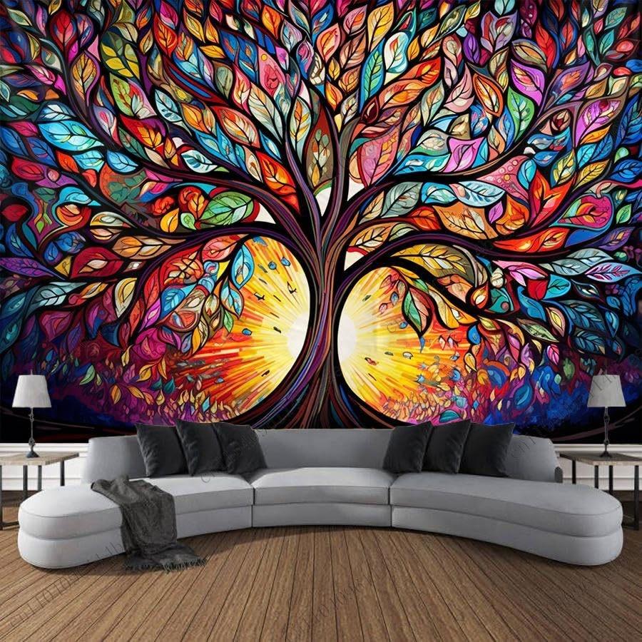 Lively Room Decoration Color burst Tree of Life Wall Art Room Decorating Item Party Backdrop Aesthetic Living Room Decor Anime