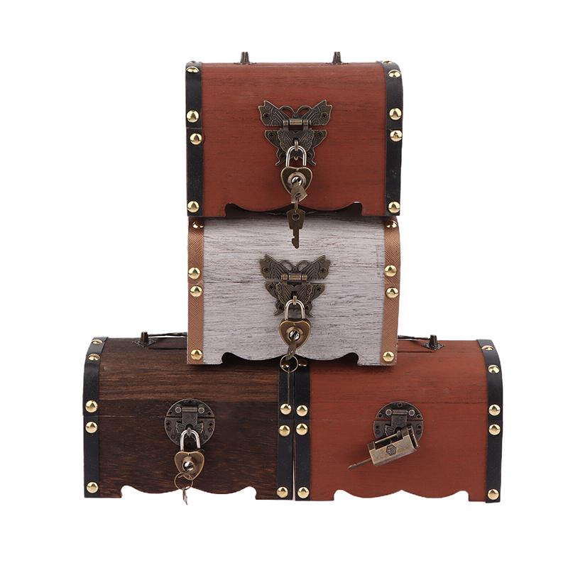 Сундук сокровищ с замком Винтажный ящик для хранения сокровищ Копилка Органайзер Коробка для сбережений Кейс с замком для дома Ретро-декор