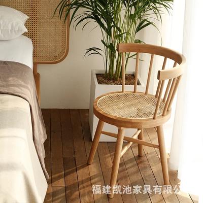 Ins Solid Wood Dining Chair Vintage Windsor Chair Net Red Back Vintage Furniture Home Stay Ratan