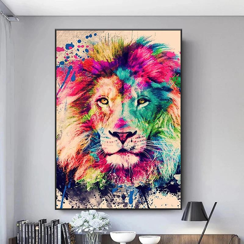 Акварельный тигр, лев, постер с животными, холст, картина, граффити, дикая жизнь, настенная художественная картина для современной гостиной, домашний декор, Cuadros
