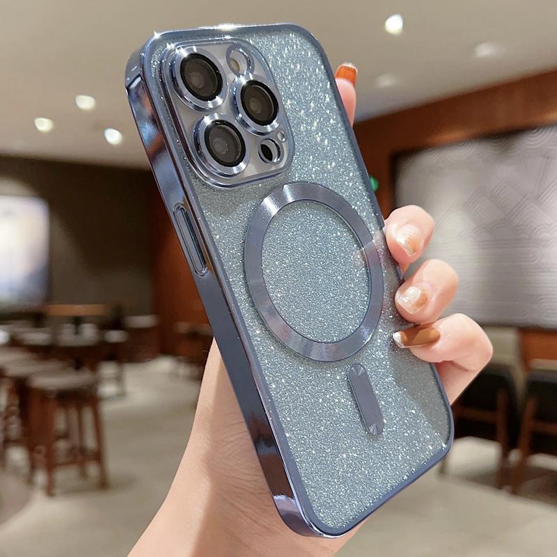 Роскошный чехол для телефона с беспроводной зарядкой Magsafe Electroplate для iPhone 15 14 13 12 11 Pro Max Plus, мягкий чехол-бампер с блестками