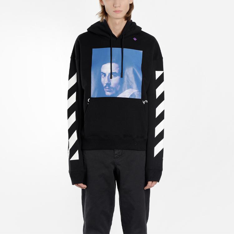 Off-White Мужская толстовка с длинными рукавами и принтом рисунка, черные OMBB037F181920111030