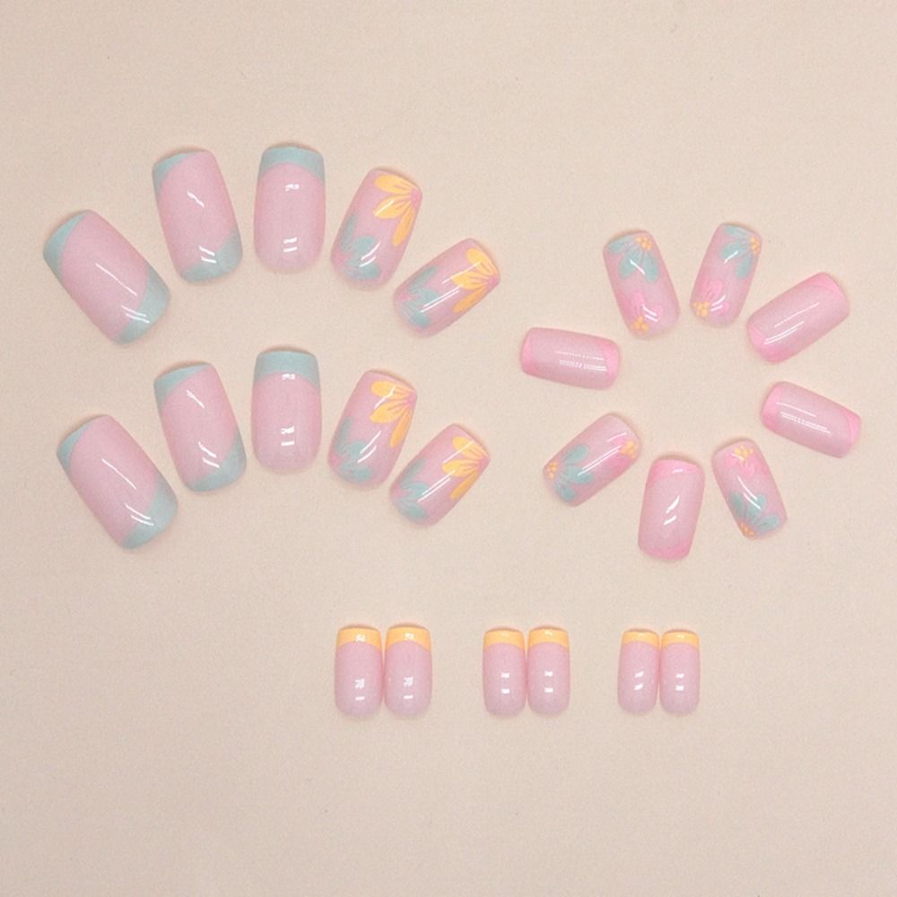 Радужные линии Накладные ногти Длинные квадратные накладные ногти Новые типсы для ногтей своими руками