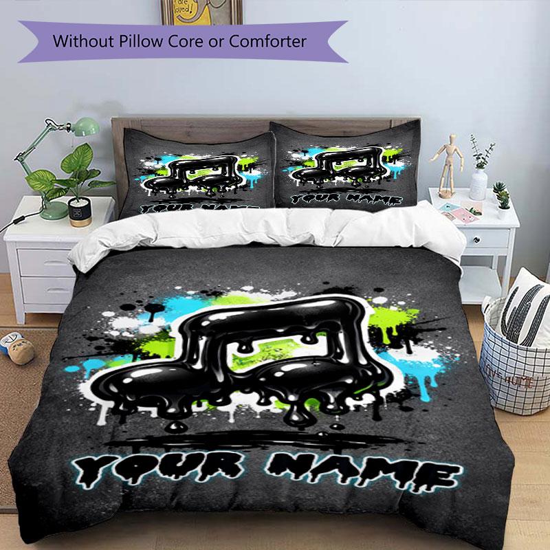 3pcs Custom Name Music Note Art Bedding Set Printed Bedding Set Duvet Cover Closure Includes 1 Duvet Cover & 2 Pillowcases Bedroom Decor