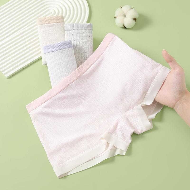 Fenteng [Colored Cotton] 4-piece set, soft, comfortable, breathable, anti glare, anti pinch, simple women's flat cornered underwear for women