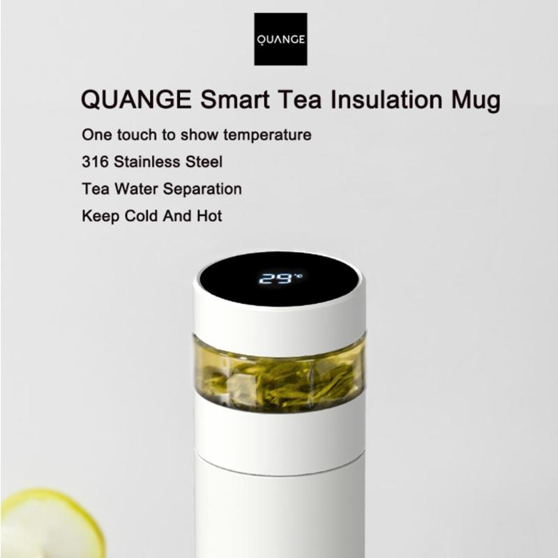 Xiaomi Умная изоляционная кружка для чая Youpin QUANGE H8133, отображение температуры в одно касание, разделение чая из нержавеющей стали 316, сохранение холода и горячего