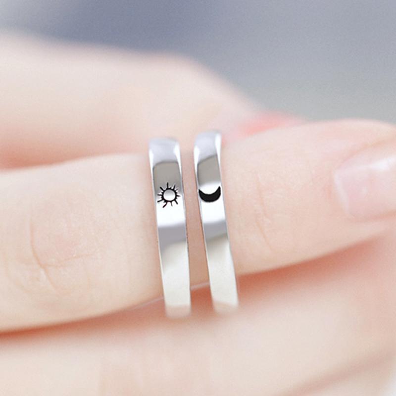 Fashion Opening Adjustable Sun Moon Couple Rings For Wedding Anniversary Gift