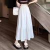 Women's High-Waist Drape Pleated A-Line Skirt - White Korean Style Midi with Hip-Covering Swing