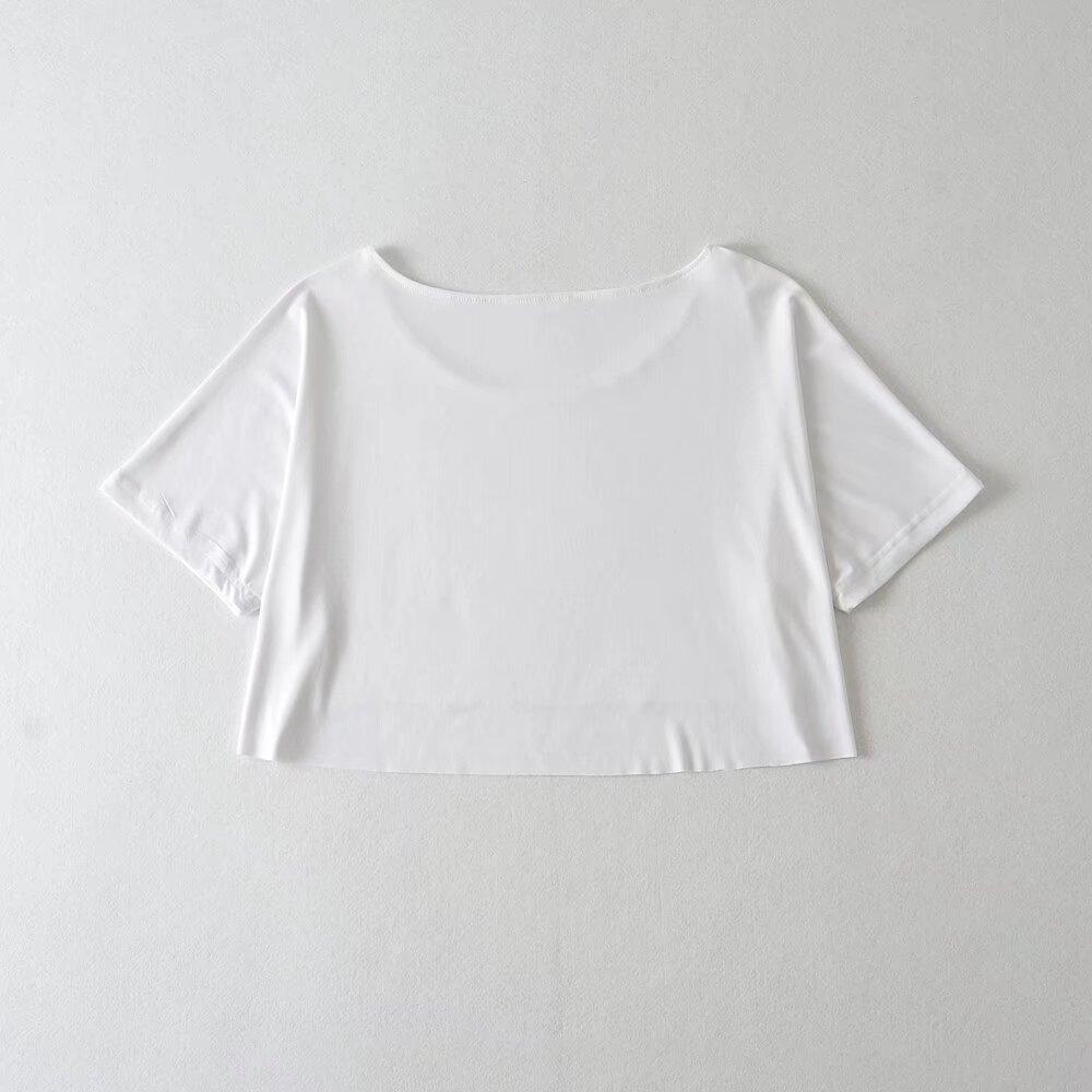 Модный женский кроп-топ с круглым вырезом и рукавом до локтя в европейском и американском стиле