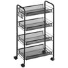 Rolling trolley with 4 hanging baskets, serving trolley on wheels, mobile, removable hooks, steel, 45 x 26.5 x 84 cm, black
