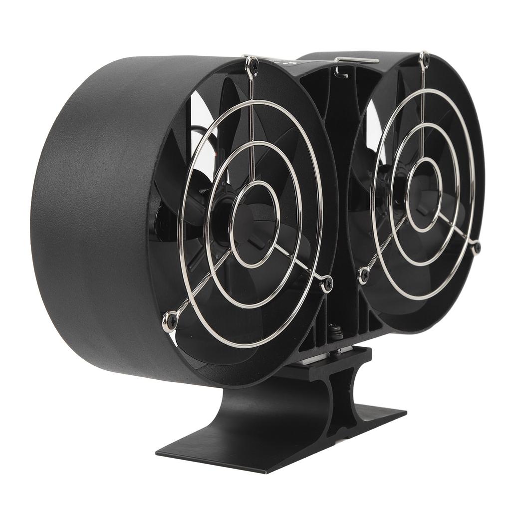 12 Blade Fireplace Fan with Protective Cover Handle Aluminum Circulating Hot Air Double Motors