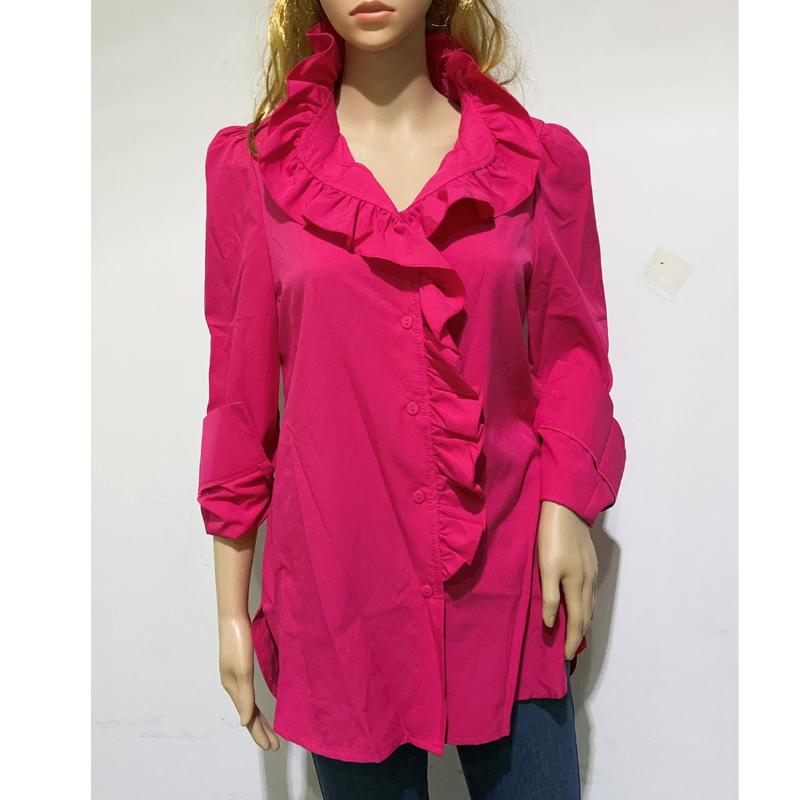Fashion Ruffled V Neck Elegant Shirt Woman Office Lady Buttons White Blouse Women Sexy Shirts Puff Long Sleeve Chic Female Blouse 26550