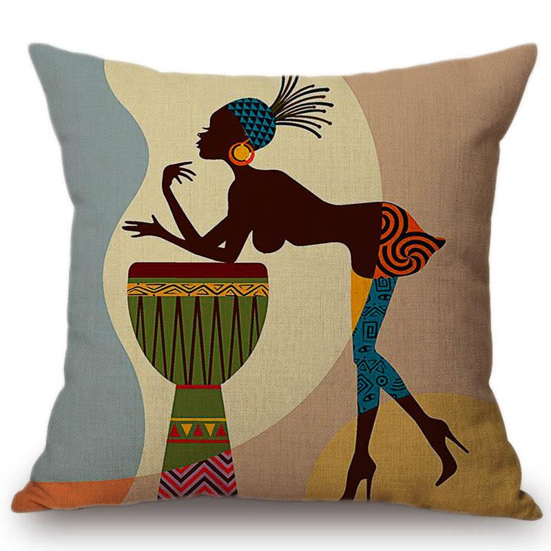 Cartoon Fashion African Lady Sofa Decorative Pillows Cases Africa Symbols Modern Decoration Art Cotton Linen Cushion Cover