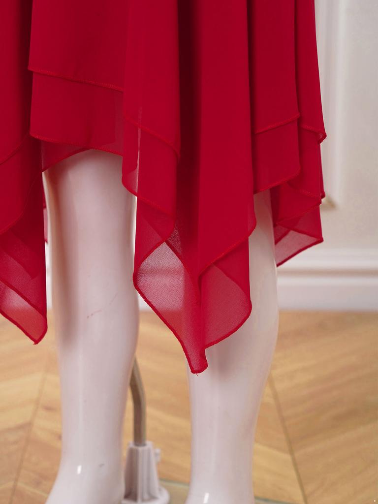 Girls Worship Liturgical Celebration Costume Color Block Sleeveless Asymmetric Hem Lyrical Dance Dress