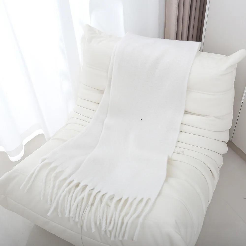 Thickened Extended Solid Color Scarf Women's Autumn Winter Korean Style Angora Student Shoulder Wrap Neck Warmer Pink Macaron